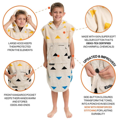 Arcturus Surf Poncho | Hooded Changing Towel & Cover-Up | 100% Cotton Velour | 2-in-1 Design Converts Your Poncho to a Beach Towel (Blackies, Kids)