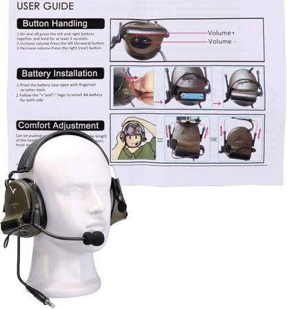 Retevis EHK007 Tactical Headset,Hunting & Shooting Earmuffs with Mic, Sound Amplification, Noise Reduction Walkie Talkie Headset, Compatible with Baofeng UV-5R BF-F8HP PRO AR-5RM RT22 RT86 B3H(1 Pack)