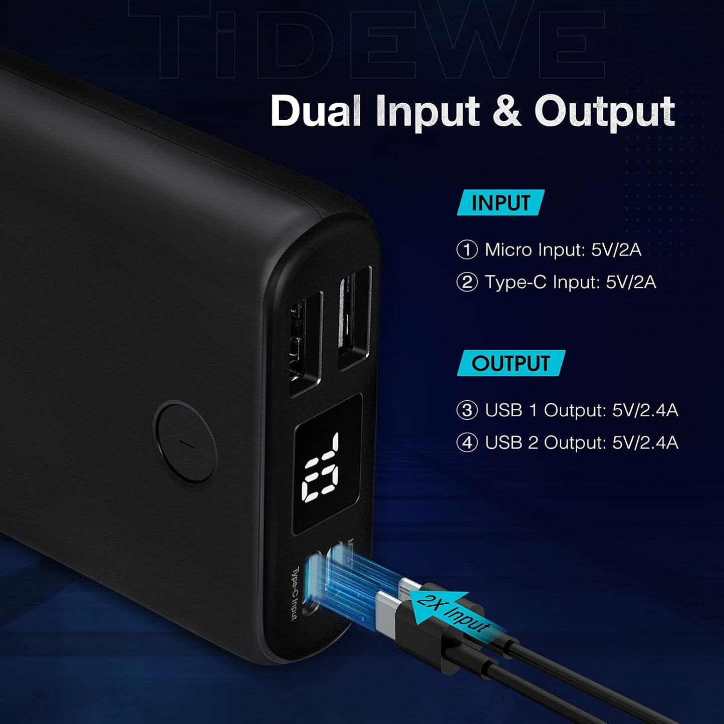 TIDEWE Power Bank, Rechargeable Battery Pack Suitable for Heated Clothes, USB-C 10000mAh Portable Charger with Dual Output Port for iPhone, Samsung Galaxy, and More（Include Power Bank & USB-C Only）