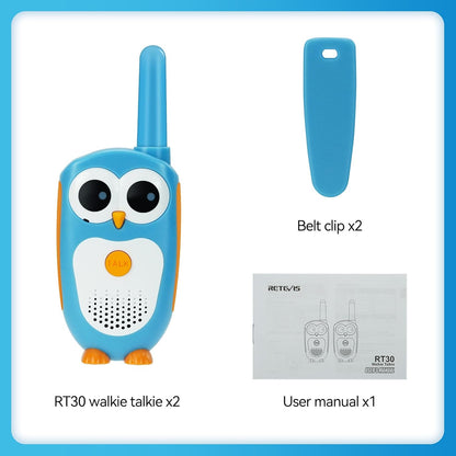 Retevis RT30 Kids Walkie Talkies, Toddler Toys for 4-6 Year Old Boys Girls, Small Owl Toy Walkie Talkie for Kids, Easy to Use, LED Eyes, Christmas Holiday Toy Gifts, Indoor Role Play(Blue,2 Pack)
