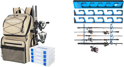 PLUSINNO Fishing Backpack with Rod Holders & Cooler H5 Horizontal Fishing Rod/Pole Holders for Garage, Wall or Ceiling Mounted Fishing Rod Rack