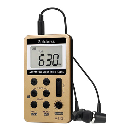 Retekess V112 AM FM Portable Pocket Radio, FM Receiver, Digital Tuning Stereo, with Headphones, Rechargeable Battery, for Walking, Jogging, Training, Church (Red)