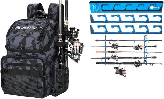 PLUSINNO H5 Horizontal Fishing Rod/Pole Holders for Garage,And Fishing Backpack with Rod Holders & Cooler