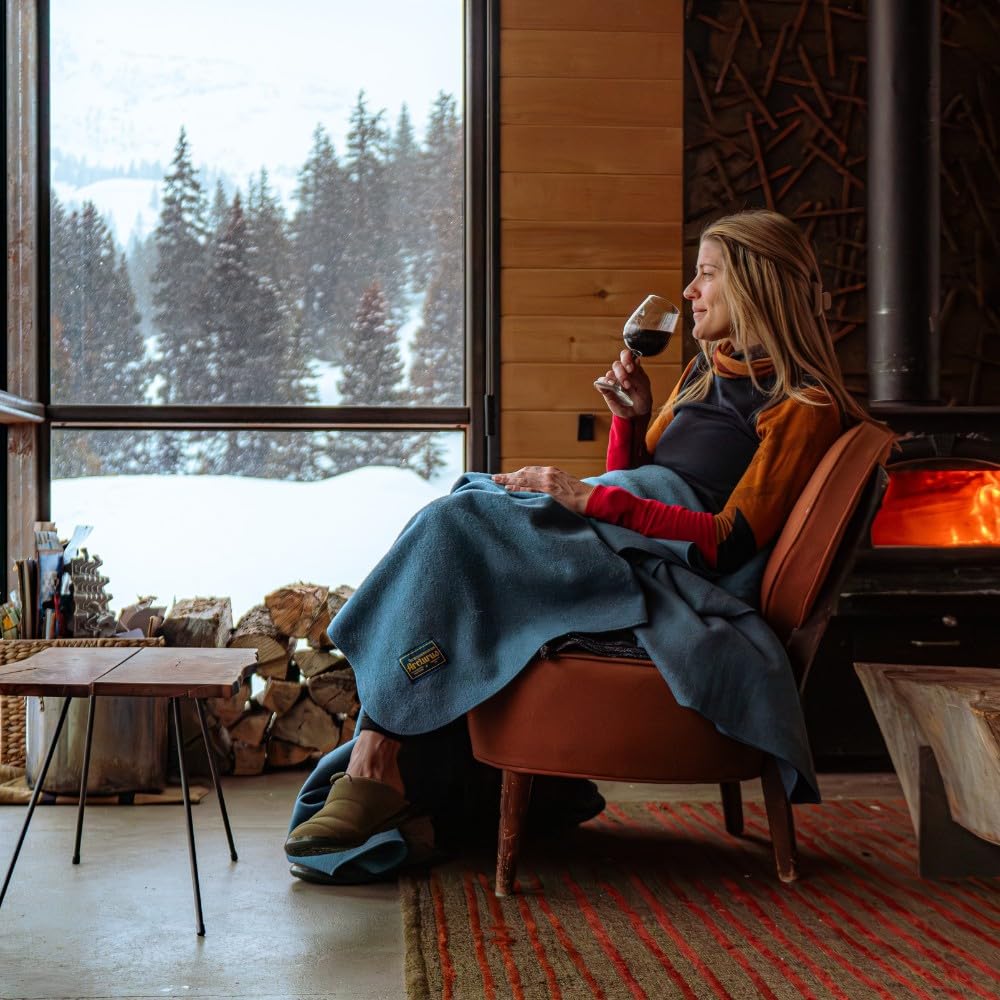 Arcturus Bighorn 100% Virgin Wool Blanket | Heirloom-Quality Wool Bedding for Home & Cabin | Warm, Thick & Durable (Queen Size, Steel Blue)