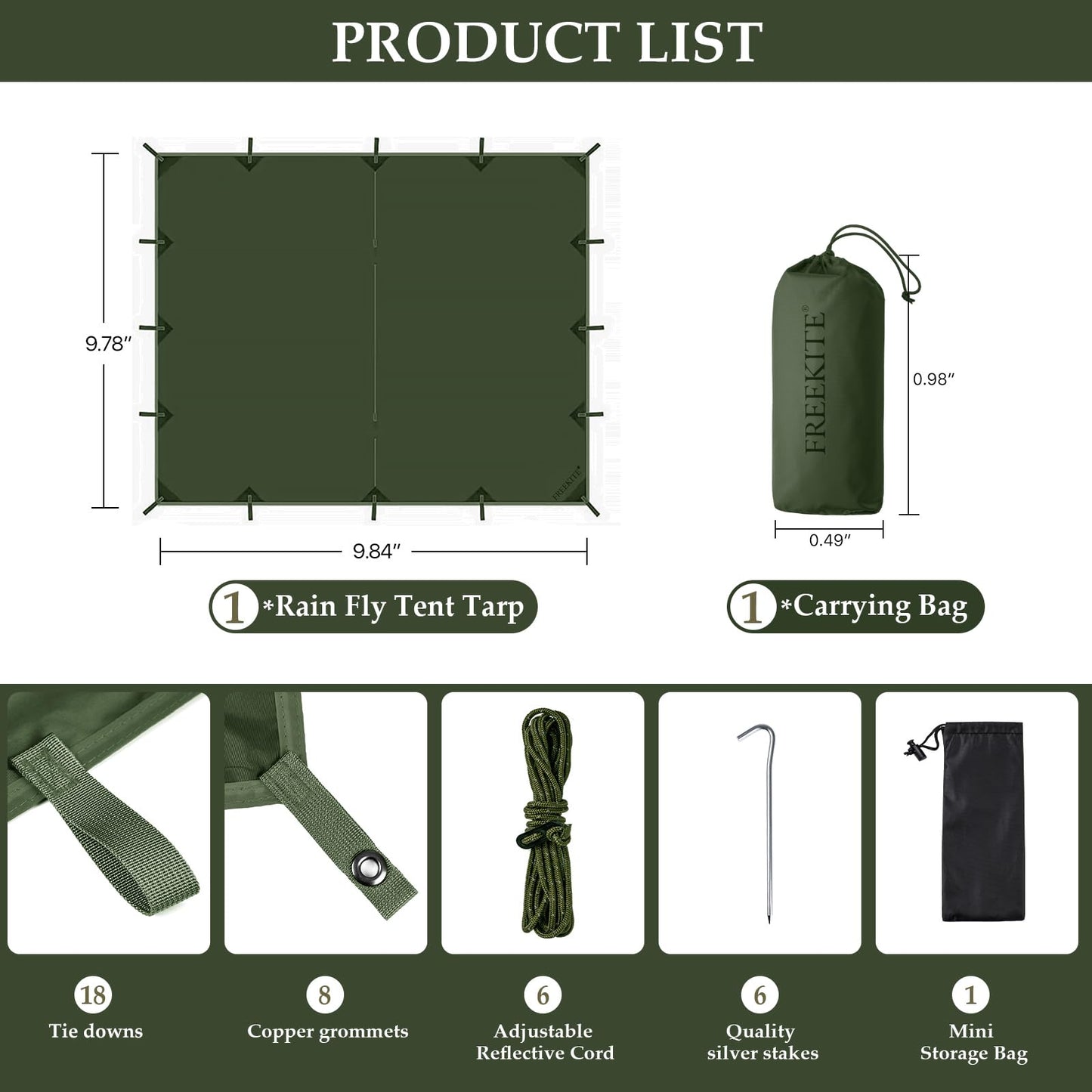 Camping Tarp Tent Portable Multifunctional Bushcraft Backpacking Tear-Resistant Fabric Rain Fly Tarps Awning Shelter Lightweight Waterproof Tarp(10×10 tarp)