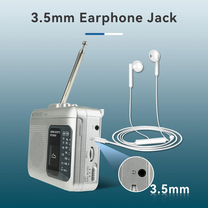 Retekess TR606 Cassette Tape Player, Cassette Player Recorder, Built-in Speaker, AUX/Microphone Jack, Support AUX Line in Record, AM FM Radio, Powered by DC or AA Battery (White)