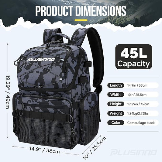 PLUSINNO Fishing Backpack with Rod Holders & Cooler.And fishing Tackle Box with Removable Dividers