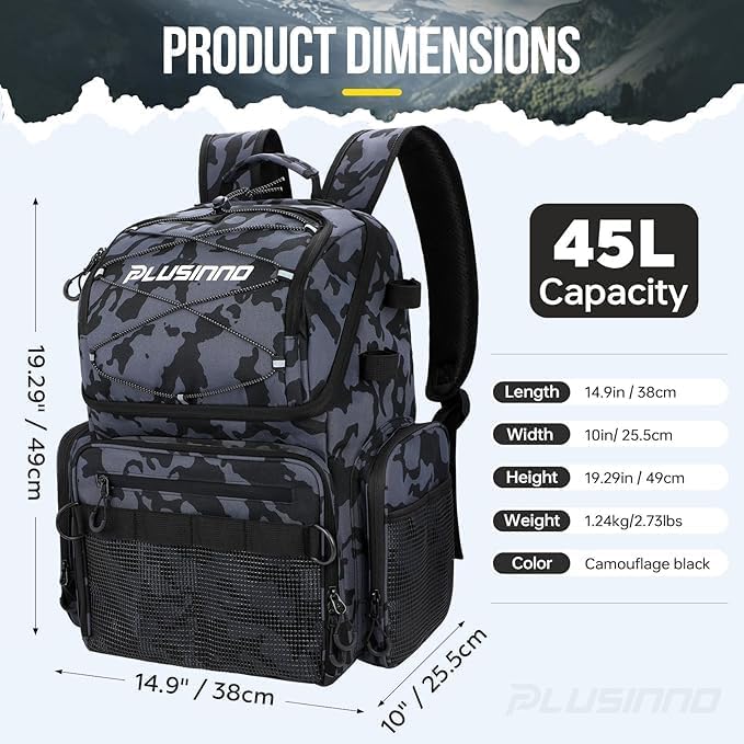 PLUSINNO Fishing Backpack with Rod Holders & Cooler and H5 Horizontal Fishing Rod/Pole Holders for Garage
