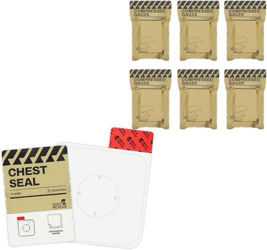 RHINO RESCUE Bundle-Vented Chest Seal, 4 Vents, Sterile Emergency Trauma Dressing, Occlusive Adhesive Pad+Sterile Compressed Gauze for Emergency Wound Dressing, FSA HSA Eligible