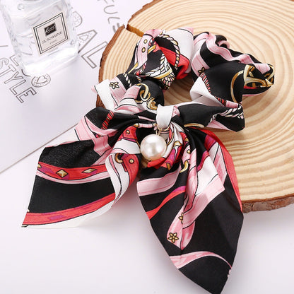 New Pearl Pendant Large Intestine Ring Hair Loop Women's Bundle Hair Knot Big Bow Knot Hair Rope