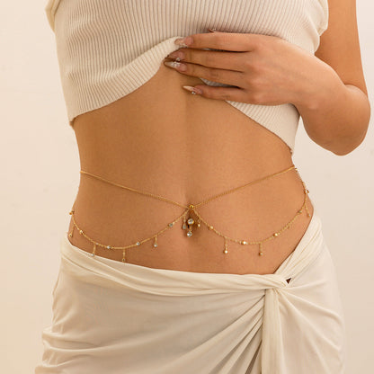 Zircon navel nail body chain sexy imitation pearl tassel chain