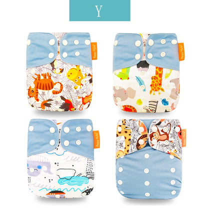 Happy Flute Cloth Diapers for Children Adjustable Wet/Dry Bag Waterproof Babies Diapers Ecological Backpack Reusable 4 pcs/set