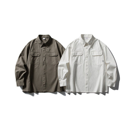 Pocket casual workwear shirt men's loose long sleeved shirt