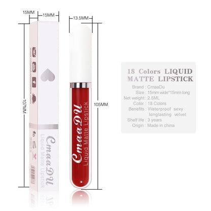 CmaaDu 18 Color Lipstick Matte Non-Stick Cup Waterproof Long Lasting Lip Gloss