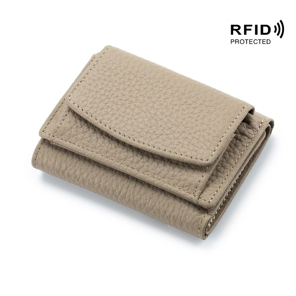 Small wallet women's genuine leather Japanese style fabric RFID coin bag wallet mini wallet short