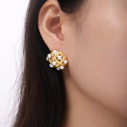 Copper Shell Pearl Stud Earrings