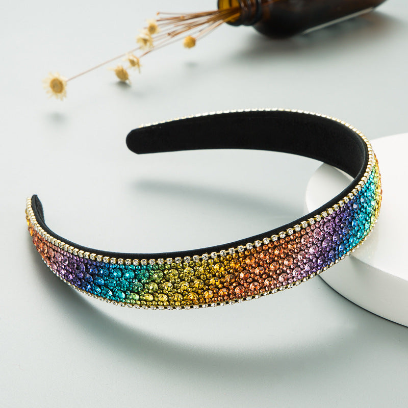 Korean Version Of The Same Trend Color Full Drill Non Slip Headband Women's Simple Headdress Pressure Hair Wash Face Hair Accessories