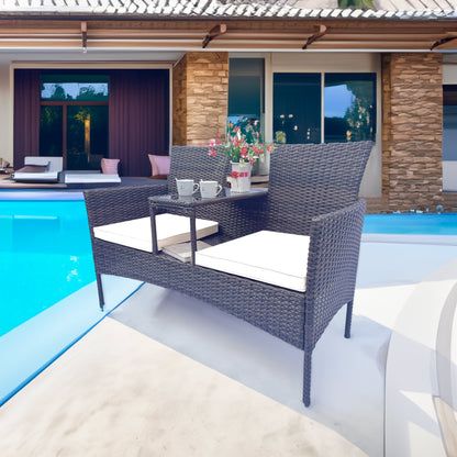 Wicker Patio Conversation Furniture Set Outdoor Furniture Set with Removable Cushions & Table