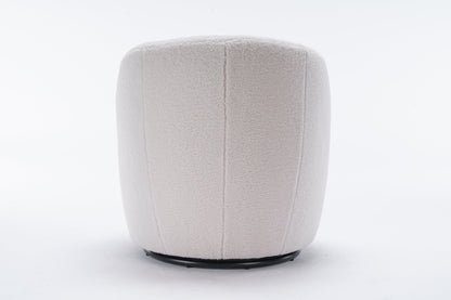 Teddy Fabric Swivel Accent Armchair Barrel Chair With Black Powder Coating Metal Ring Ivory White