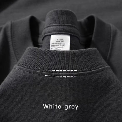 100% Cotton GSM 250G Men's T-shirt Summer Heavy Solid Color Round Neck Short Sleeve Basic Top Men's T-shirt