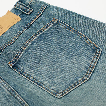 Hole-Washed Denim Long Pants Men's Loose Faded Whitewashed Wide-Leg Straight Trousers European and American Street Fashion Versatile Dad Pants