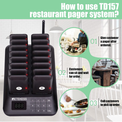 Retekess TD157 Restaurant Pager System, Pagers for Restaurants,984ft Long Range, 16 Pagers and Beepers for Food Truck, Bars, Food Court, No Vibration Mode