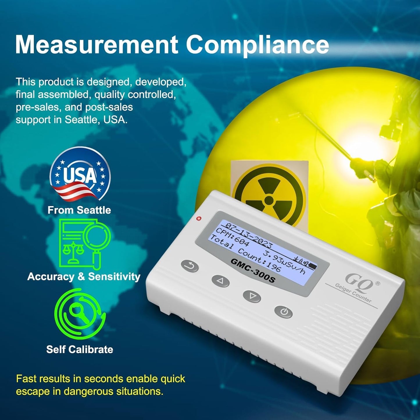 GQ GMC 300S Nuclear Radiation Detector Meter Test Equipment Lab Radiation Protection Supplies Dosimeter Beta Gamma X-ray Portable Radiation Monitor Meter USA Product