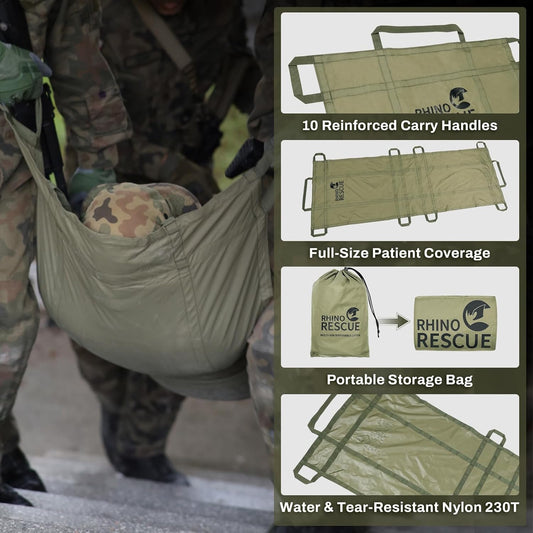 RHINO RESCUE Emergency Multi-Purpose Disposable Stretcher -661LB Capacity | Water-Resistant Litter for Mass Casualty & Disaster, IFAK Gear