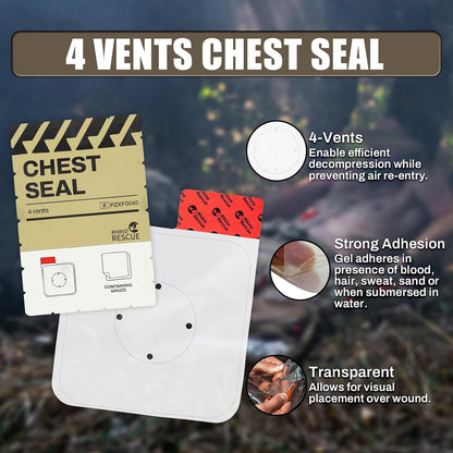 RHINO RESCUE Bundle-Vented & Non-Vented Chest Seal Sterile Emergency Trauma Dressing, Occlusive Adhesive Pad, IFAK Refill & Medical First Aid Supplies for Wound Care