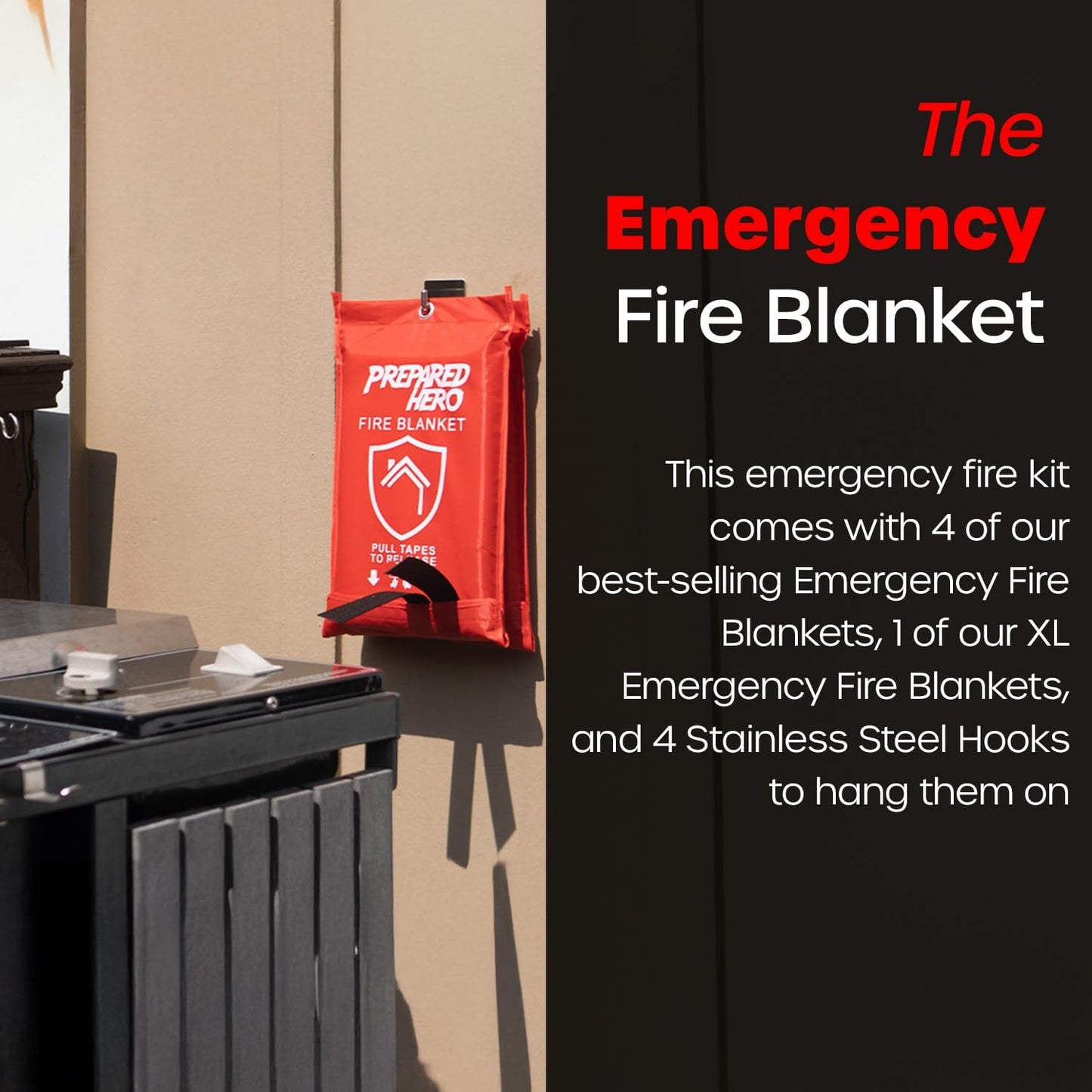 The Emergency Fire Safety Kit By Prepared Hero - Fiberglass Fire Blanket for Home and Kitchen - Mini Fire Extinguisher for Home - Emergency Kit - Emergency Supplies - Emergency Preparedness Items