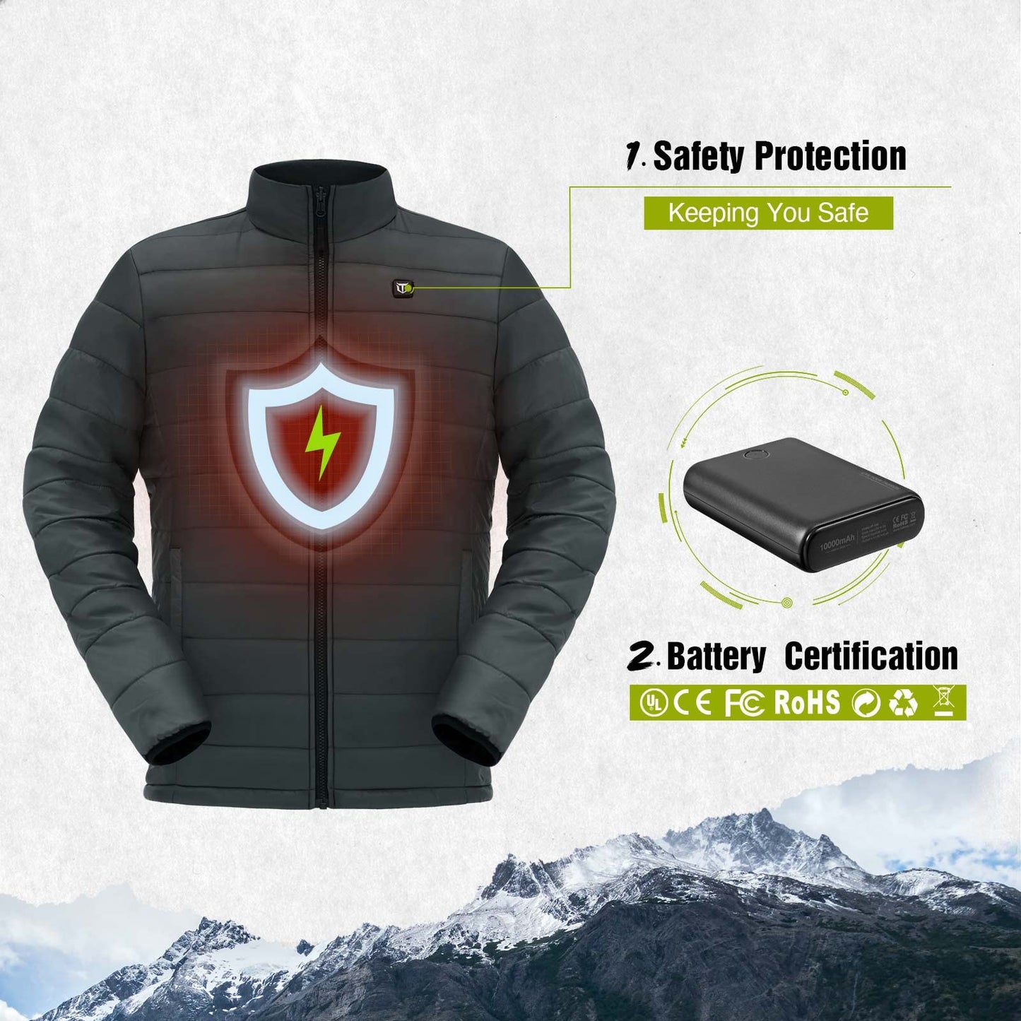 TIDEWE Men’s Heated Jacket 3-in-1 with Hood and Battery Pack, Heated Coat for Hunting, Skiing