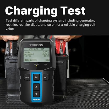 TOPDON BT100 Car Battery Tester 12V Load Tester, 100-2000 CCA Automotive Alternator Tester Digital Auto Battery Analyzer Charging Cranking System Tester for Car Truck Motorcycle ATV SUV Boat Yacht