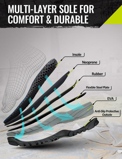 TIDEWE Work Boots Puncture-Proof with Steel Toe & Shank, Waterproof Anti Slip Rubber Boots for men, 6mm Neoprene Outdoor Boots, Durable Hunting Boots for Manufacturing, Construction, Farming(Black,Size 7-13)