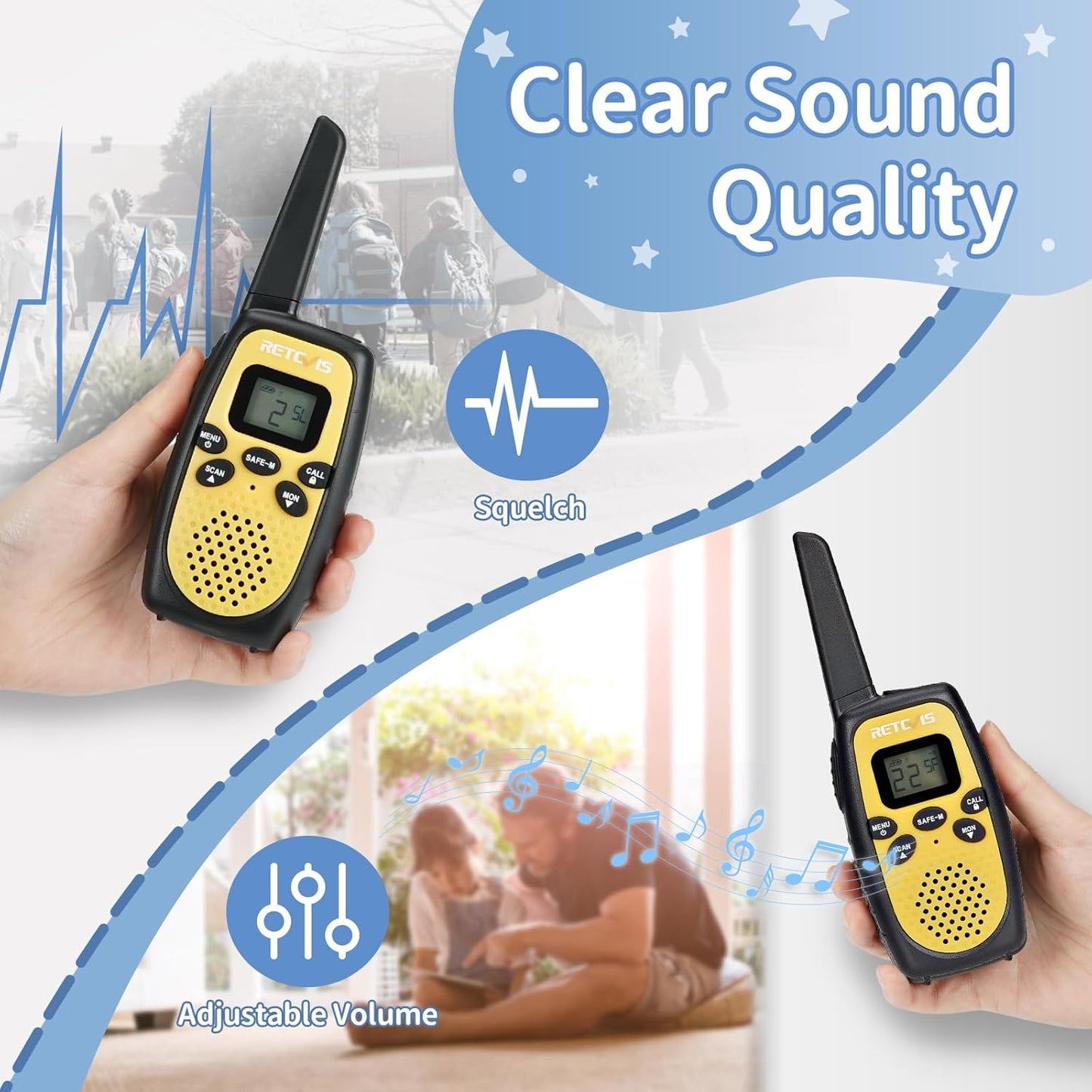 Retevis RT628S Walkie Talkies, RT628 2.0 Newer Version Portable FRS Two-Way Radios, Safe Mode, VOX Hands Free, Walkie Talkies for Adults Kids Camping Hiking Adventure (3 PCS)