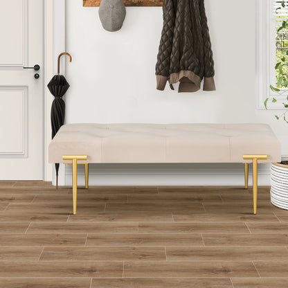 48'' Modern Ottoman Bench Velvet Bench Upholstered Footrest With Gold Metal Legs And Padded Seat For Bedroom Living Room