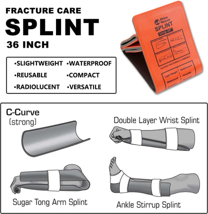 RHINO RESCUE Bundle-Vented Chest Seal, 4 Vents, Sterile Emergency Trauma Dressing, Occlusive Adhesive Pad+First Aid Splint 36" X 4.3" Orange-Gray, Keep Bones in Position (2, Folded)