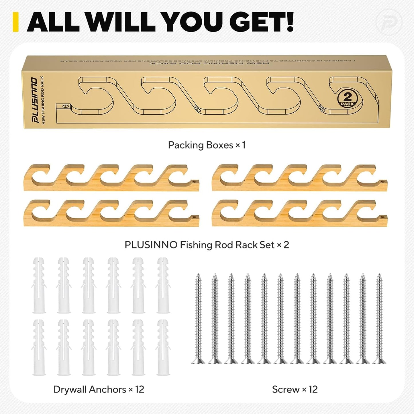 PLUSINNO H5 Horizontal And WH5 Fishing Rod/Pole Holders for Garage,Wall or Ceiling Mounted Fishing Rod Rack