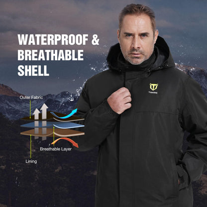 TIDEWE Men’s Heated Jacket 3-in-1 with Hood and Battery Pack, Heated Coat for Hunting, Skiing