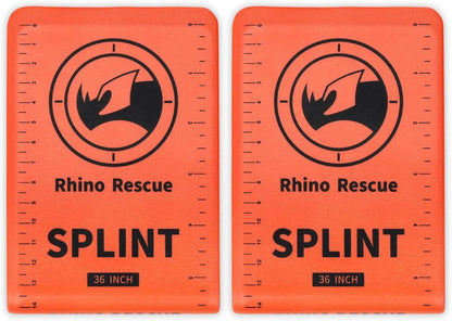 RHINO RESCUE Bundle-Vented Chest Seal, 4 Vents, Sterile Emergency Trauma Dressing, Occlusive Adhesive Pad+First Aid Splint 36" X 4.3" Orange-Gray, Keep Bones in Position (2, Folded)