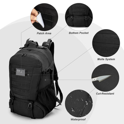 Jueachy Tactical Backpack for Men Hiking Day Pack Molle Military Rucksack Waterproof 30L EDC Bag with USA Flag Patch
