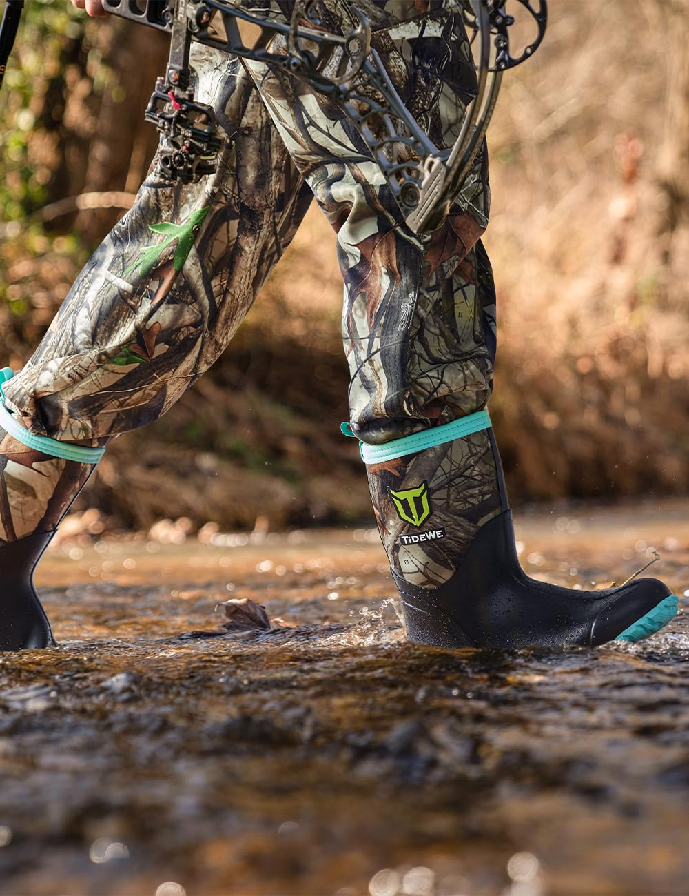 TIDEWE Rubber Boots for Women with Steel Shank, 6mm Neoprene Waterproof Insulated Mid Calf Rain Boots, Sturdy Hunting Work Boots for Farming Gardening Fishing