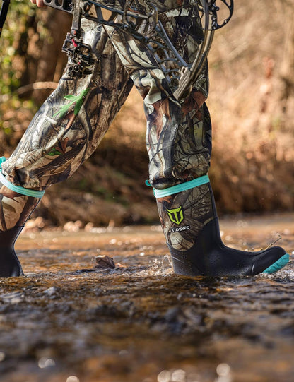 TIDEWE Rubber Boots for Women with Steel Shank, 6mm Neoprene Waterproof Insulated Mid Calf Rain Boots, Sturdy Hunting Work Boots for Farming Gardening Fishing