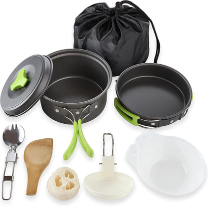 MalloMe 2L Camping Cookware Mess Kit with Backpack Stove - Camping Cooking Set - Camping Pot and Pans Backpacking Gear- Hiking Stove/Backpacking Stove - Camp Accessories Equipment