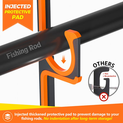 PLUSINNO H5 Horizontal Fishing Rod/Pole Holders for Garage, Wall or Ceiling Mounted Fishing Rod Rack, Aviation Aluminum Fishing Holder Holds up to 5/10/20 Rod or Combos Fishing Gear and Gifts for Men