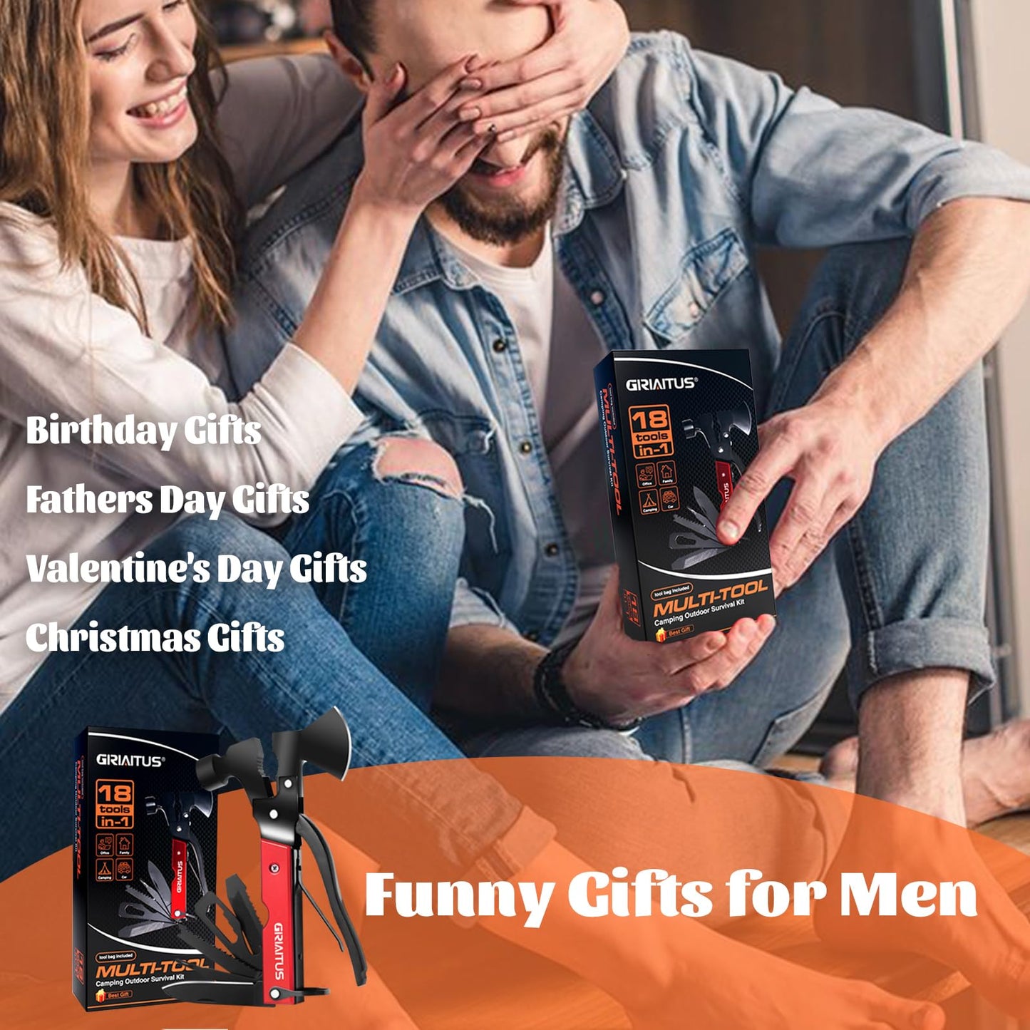 Camping Multitool Accessories Stocking Stuffers for Men 16 in 1 Multi Tool Survival Gear with Axe Hammer Pliers Saw Screwdrivers Bottle Opener Whistle with Sheath for Hiking, Gifts for Men Dad Him