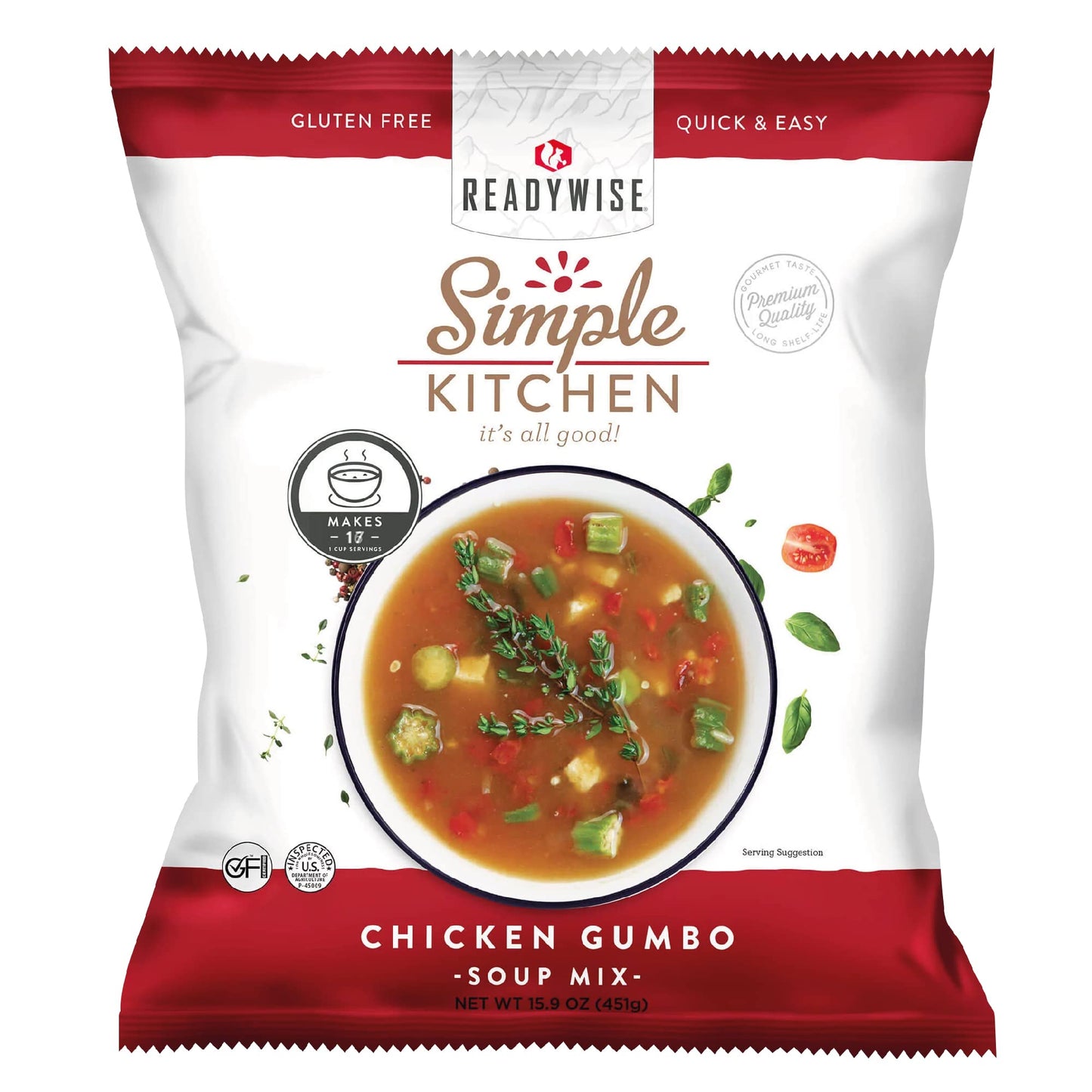 READYWISE - Simple Kitchen, Tomato Basil Soup, 17 Servings, MRE, Gluten Free, & Vegetarian, Food, Soup Mix, for Events, Hiking, Emergency Food Supply, Camping Essentials, or Daily Use, 1 Pack