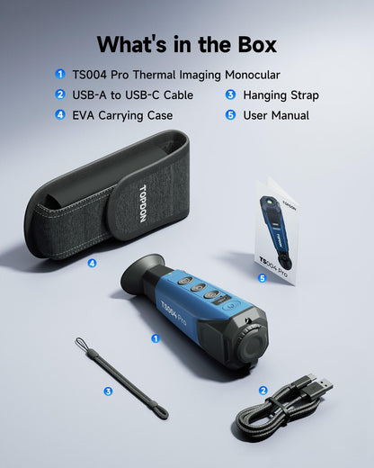 TOPDON TS004 Thermal Imaging Monocular, 320 x 240 TISR 256 x 192 IR Resolution, Supported Wireless Connection, 13mm 50Hz Thermal Night Vision with 11h Battery Life, IP67 Monocular for Hunting