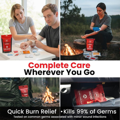 Prepared Hero Burn Care Kit - Compact Burn Treatment & Relief Kit with Burn Gel, Gauze, Compresses & Wipes, Waterproof Pouch for Minor Burn First Aid at Home, Travel, Outdoor & Workplace Safety