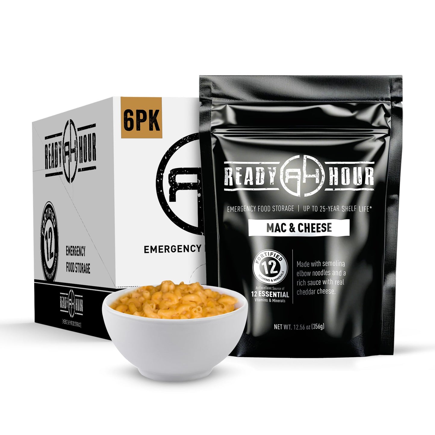 Ready Hour Mac and Cheese Case Pack (24 Servings), Freeze-Dried, Mac and Cheese Bulk, Survival Emergency and Real Non-Perishable Food, Long-Term Storage Food, 25-Year Shelf Life