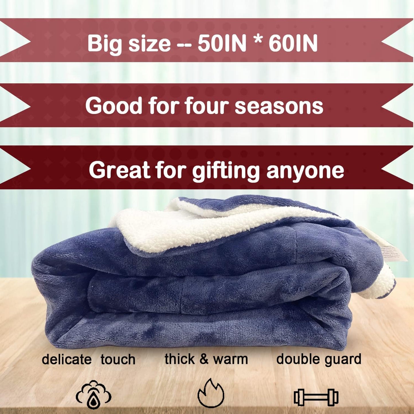 NEWMEIL Fara Day Blanket for Sleeping, Big Size 50IN * 60IN (127CM * 152CM) Thick Fara Day Blanket for Belly, Warm White Berber Fleece and Navy Blue Flannel with Fara Day Fabric